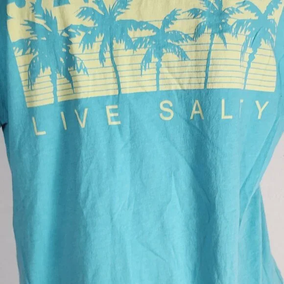Salt Life Live Salty Pastel Green Yellow Cotton Cap Sleeve Palm Promenade Tee M - Picture 12 of 16